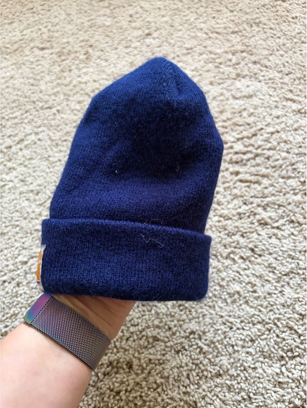 Toddler navy blue Carhartt Watch Hat beanie square logo patch folded cuff